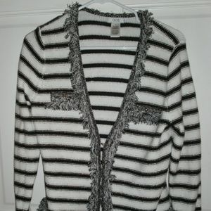 CACHE Striped Fringe Sweater sz M Cardigan Jacket